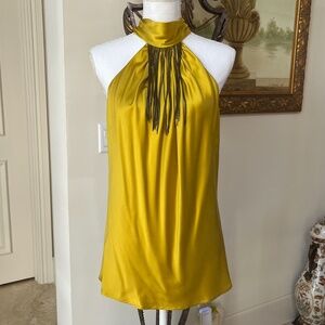 Ramy Brook Mustard Yellow Gold Silk Halterneck Top Blouse Size S